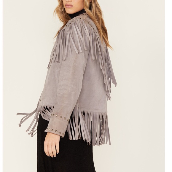 Idyllwind Women's Lavender Studded Fringe Suede leather Jacket RTL $350 L NWT - Picture 4 of 9